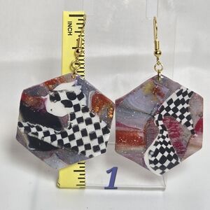 #191/192- Abstract Checkered Earrings with Gold Hooks